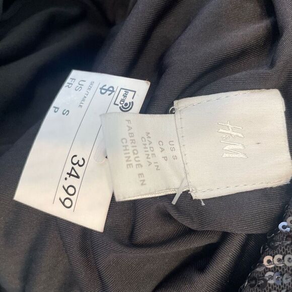 H&M Sequins Black V Neck Sleeveless Dress Size Small - Picture 3 of 4